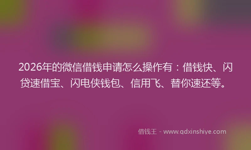 2026年的微信借钱申请怎么操作有:借钱快、闪贷速借宝、闪电侠钱包、信用飞、替你速还等。