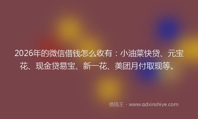 2026年的微信借钱怎么收有：小油菜快贷、元宝花、现金贷易宝、新一花、美团月付取现等。
