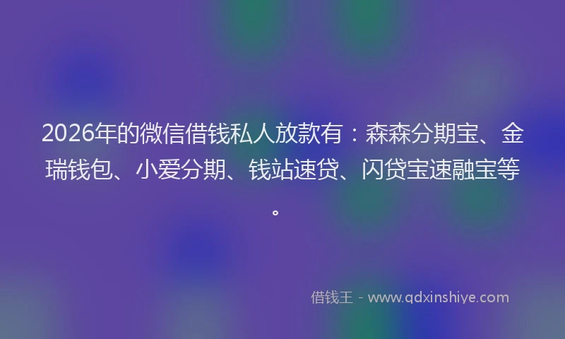 2026年的微信借钱私人放款有：森森分期宝、金瑞钱包、小爱分期、钱站速贷、闪贷宝速融宝等。