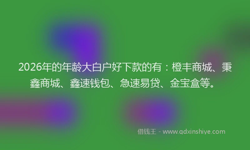 2026年的年龄大白户好下款的有：橙丰商城、秉鑫商城、鑫速钱包、急速易贷、金宝盒等。