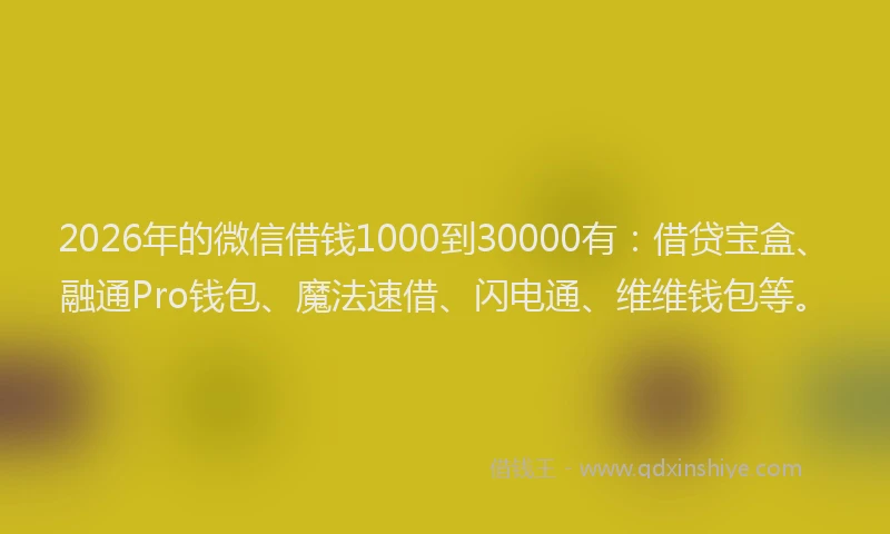 2026年的微信借钱1000到30000有：借贷宝盒、融通Pro钱包、魔法速借、闪电通、维维钱包等。