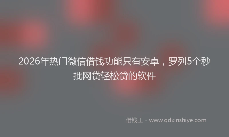 2026年热门微信借钱功能只有安卓，罗列5个秒批网贷轻松贷的软件