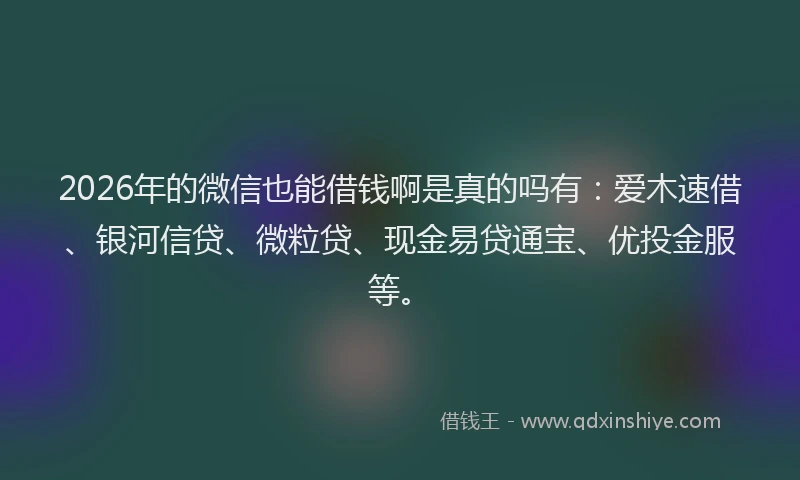 2026年的微信也能借钱啊是真的吗有：爱木速借、银河信贷、微粒贷、现金易贷通宝、优投金服等。