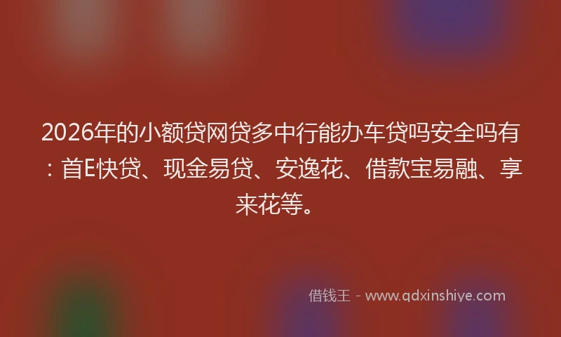2026年的小额贷网贷多中行能办车贷吗安全吗有：首E快贷、现金易贷、安逸花、借款宝易融、享来花等。