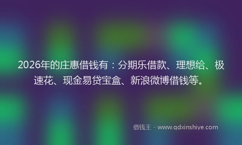 2026年的庄惠借钱有：分期乐借款、理想给、极速花、现金易贷宝盒、新浪微博借钱等。
