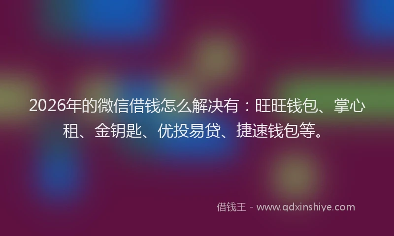2026年的微信借钱怎么解决有：旺旺钱包、掌心租、金钥匙、优投易贷、捷速钱包等。