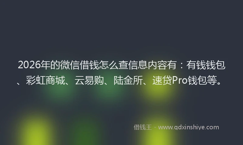 2026年的微信借钱怎么查信息内容有：有钱钱包、彩虹商城、云易购、陆金所、速贷Pro钱包等。