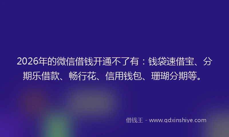 2026年的微信借钱开通不了有：钱袋速借宝、分期乐借款、畅行花、信用钱包、珊瑚分期等。