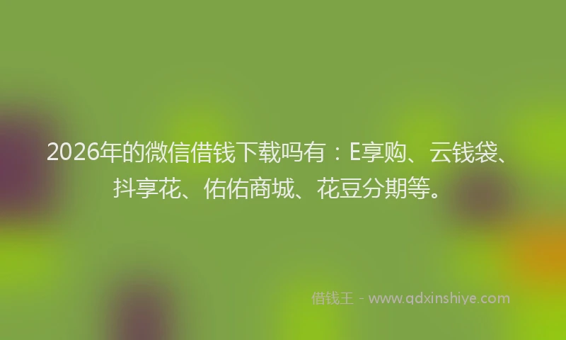 2026年的微信借钱下载吗有：E享购、云钱袋、抖享花、佑佑商城、花豆分期等。