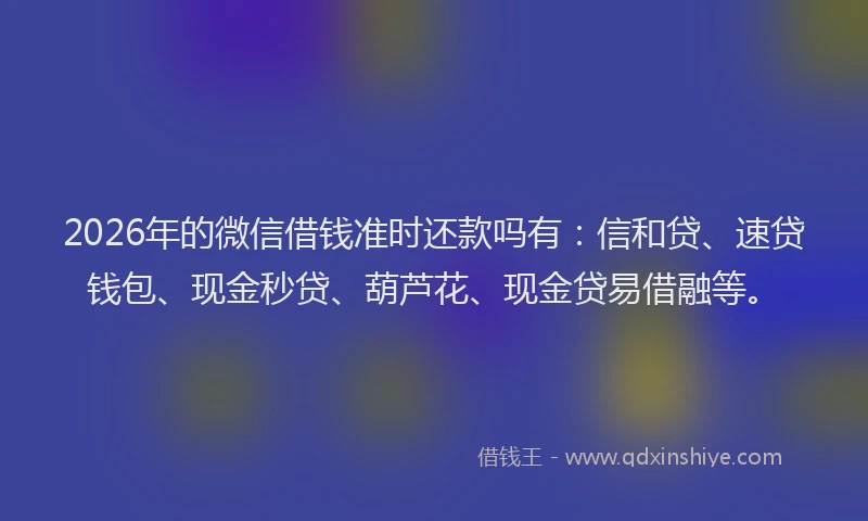 2026年的微信借钱准时还款吗有：信和贷、速贷钱包、现金秒贷、葫芦花、现金贷易借融等。