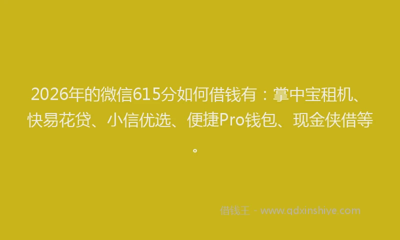 2026年的微信615分如何借钱有:掌中宝租机、快易花贷、小信优选、便捷Pro钱包、现金侠借等。