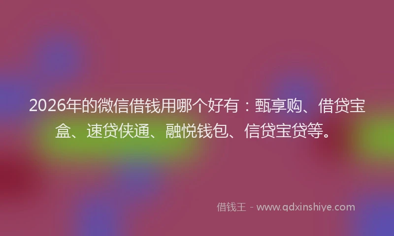 2026年的微信借钱用哪个好有:甄享购、借贷宝盒、速贷侠通、融悦钱包、信贷宝贷等。