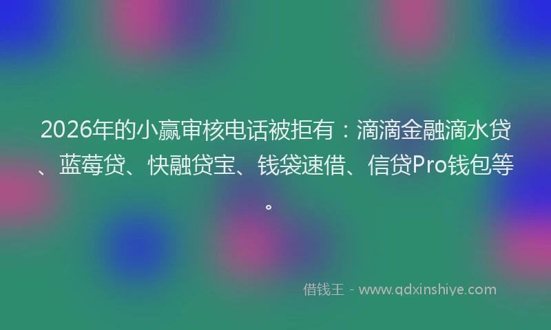 2026年的小赢审核电话被拒有：滴滴金融滴水贷、蓝莓贷、快融贷宝、钱袋速借、信贷Pro钱包等。