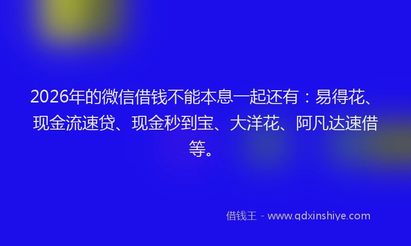 2026年的微信借钱不能本息一起还有：易得花、现金流速贷、现金秒到宝、大洋花、阿凡达速借等。