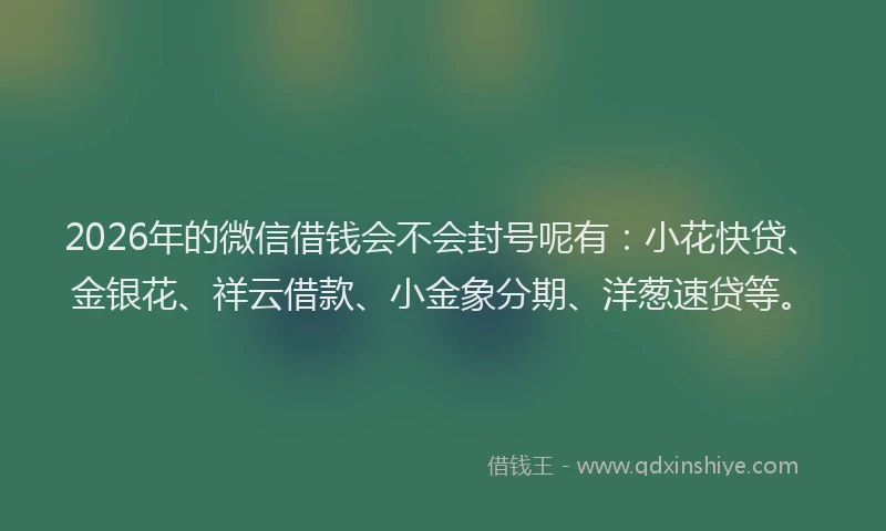 2026年的微信借钱会不会封号呢有：小花快贷、金银花、祥云借款、小金象分期、洋葱速贷等。