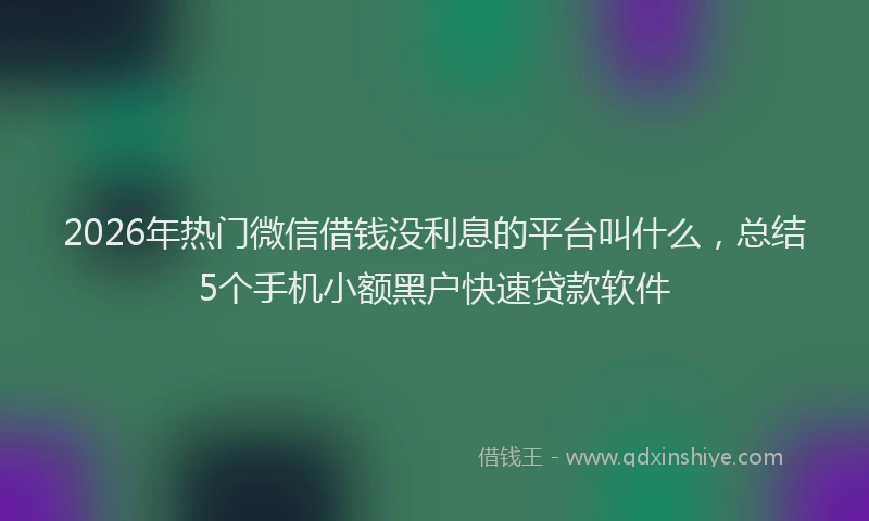 2026年热门微信借钱没利息的平台叫什么，总结5个手机小额黑户快速贷款软件