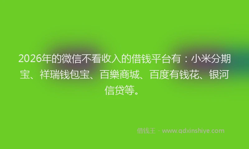 2026年的微信不看收入的借钱平台有：小米分期宝、祥瑞钱包宝、百樂商城、百度有钱花、银河信贷等。