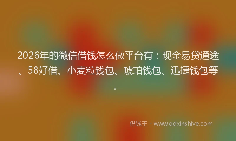 2026年的微信借钱怎么做平台有：现金易贷通途、58好借、小麦粒钱包、琥珀钱包、迅捷钱包等。