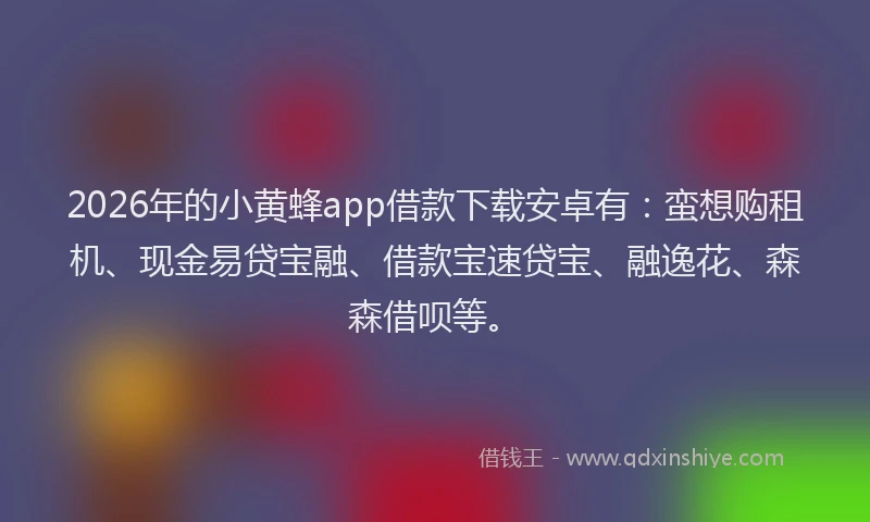 2026年的小黄蜂app借款下载安卓有：蛮想购租机、现金易贷宝融、借款宝速贷宝、融逸花、森森借呗等。
