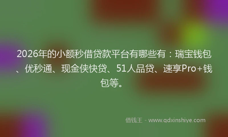 2026年的小额秒借贷款平台有哪些有：瑞宝钱包、优秒通、现金侠快贷、51人品贷、速享Pro+钱包等。