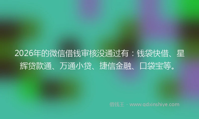 2026年的微信借钱审核没通过有:钱袋快借、星辉贷款通、万通小贷、捷信金融、口袋宝等。
