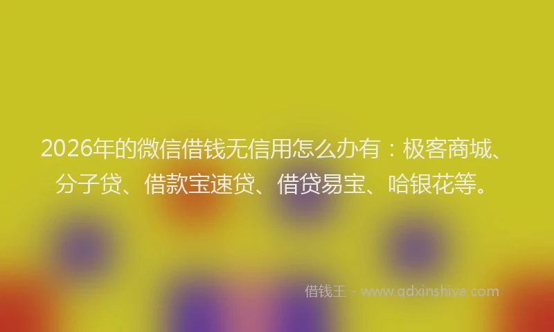 2026年的微信借钱无信用怎么办有：极客商城、分子贷、借款宝速贷、借贷易宝、哈银花等。