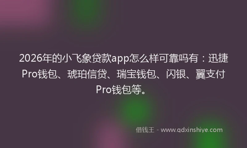 2026年的小飞象贷款app怎么样可靠吗有：迅捷Pro钱包、琥珀信贷、瑞宝钱包、闪银、翼支付Pro钱包等。