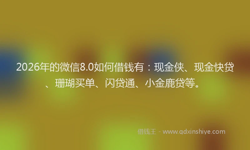 2026年的微信8.0如何借钱有：现金侠、现金快贷、珊瑚买单、闪贷通、小金鹿贷等。