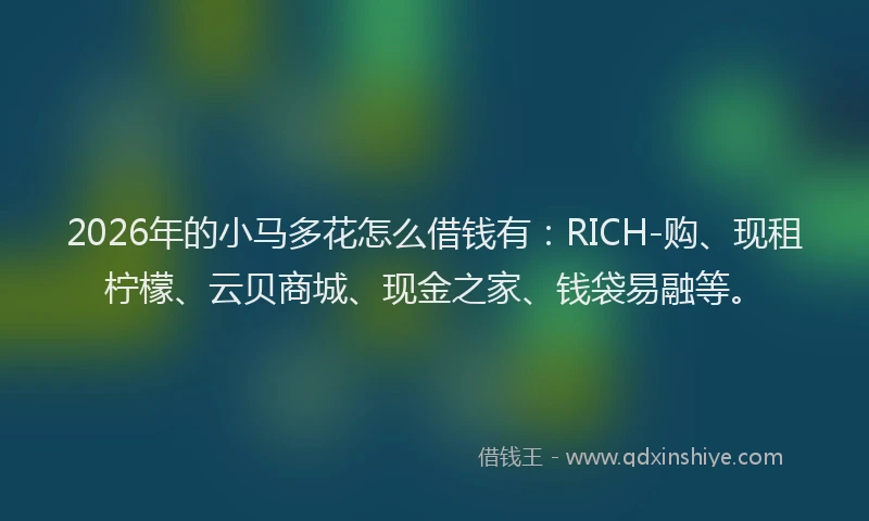 2026年的小马多花怎么借钱有：RICH-购、现租柠檬、云贝商城、现金之家、钱袋易融等。