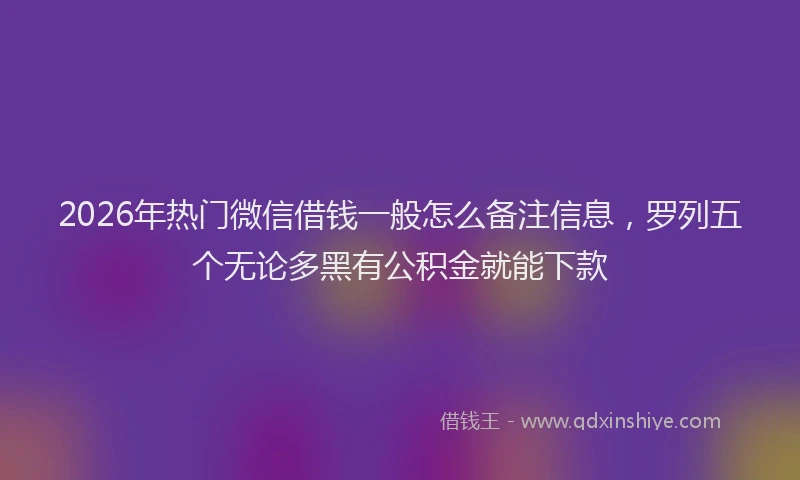 2026年热门微信借钱一般怎么备注信息，罗列五个无论多黑有公积金就能下款