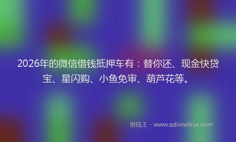 2026年的微信借钱抵押车有:替你还、现金快贷宝、星闪购、小鱼免审、葫芦花等。