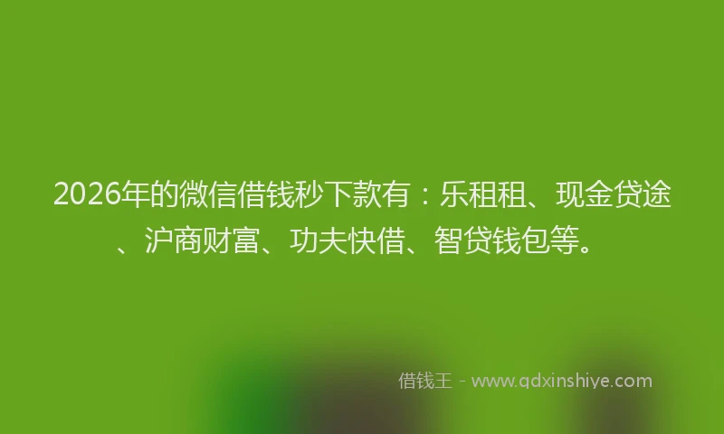 2026年的微信借钱秒下款有：乐租租、现金贷途、沪商财富、功夫快借、智贷钱包等。