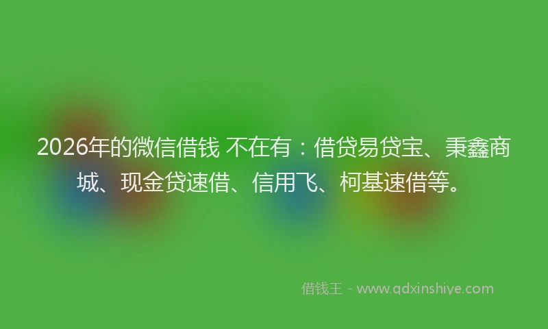 2026年的微信借钱 不在有：借贷易贷宝、秉鑫商城、现金贷速借、信用飞、柯基速借等。