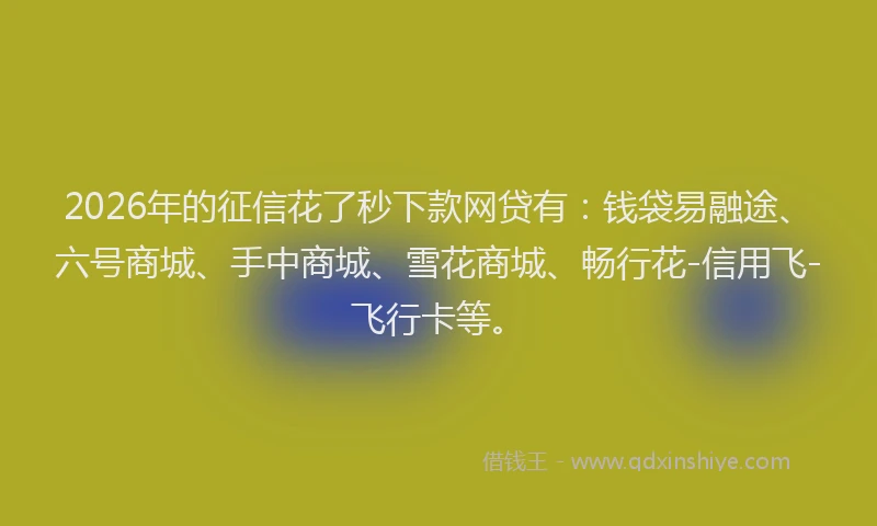 2026年的征信花了秒下款网贷有：钱袋易融途、六号商城、手中商城、雪花商城、畅行花-信用飞-飞行卡等。