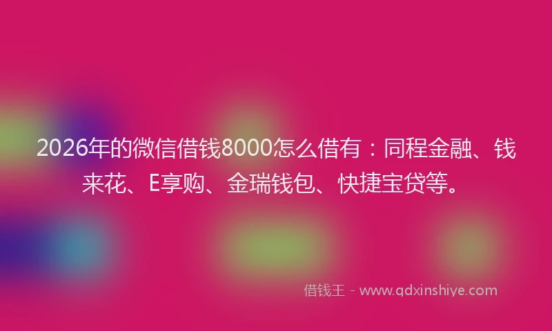 2026年的微信借钱8000怎么借有：同程金融、钱来花、E享购、金瑞钱包、快捷宝贷等。