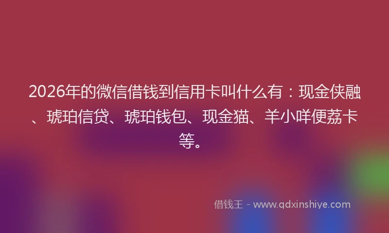 2026年的微信借钱到信用卡叫什么有：现金侠融、琥珀信贷、琥珀钱包、现金猫、羊小咩便荔卡等。