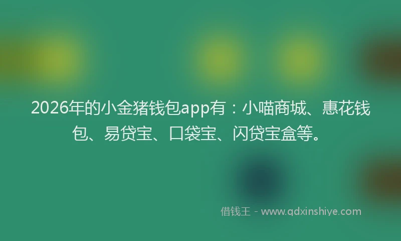 2026年的小金猪钱包app有：小喵商城、惠花钱包、易贷宝、口袋宝、闪贷宝盒等。