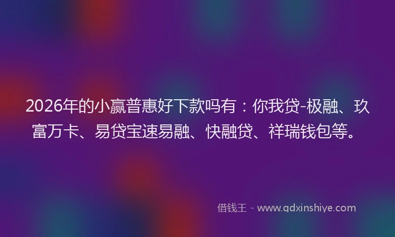 2026年的小赢普惠好下款吗有：你我贷-极融、玖富万卡、易贷宝速易融、快融贷、祥瑞钱包等。