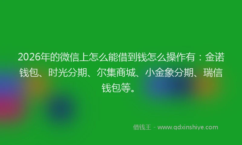 2026年的微信上怎么能借到钱怎么操作有：金诺钱包、时光分期、尔集商城、小金象分期、瑞信钱包等。