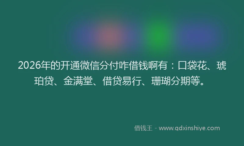 2026年的开通微信分付咋借钱啊有:口袋花、琥珀贷、金满堂、借贷易行、珊瑚分期等。