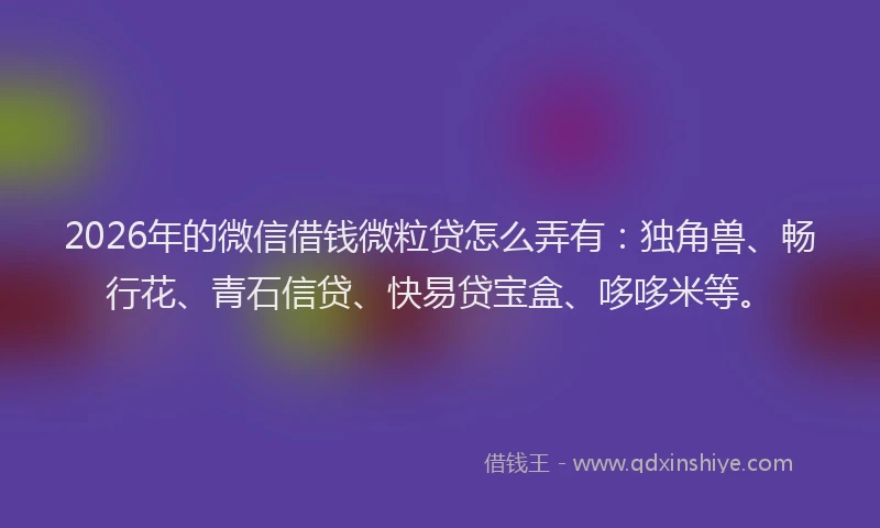 2026年的微信借钱微粒贷怎么弄有：独角兽、畅行花、青石信贷、快易贷宝盒、哆哆米等。
