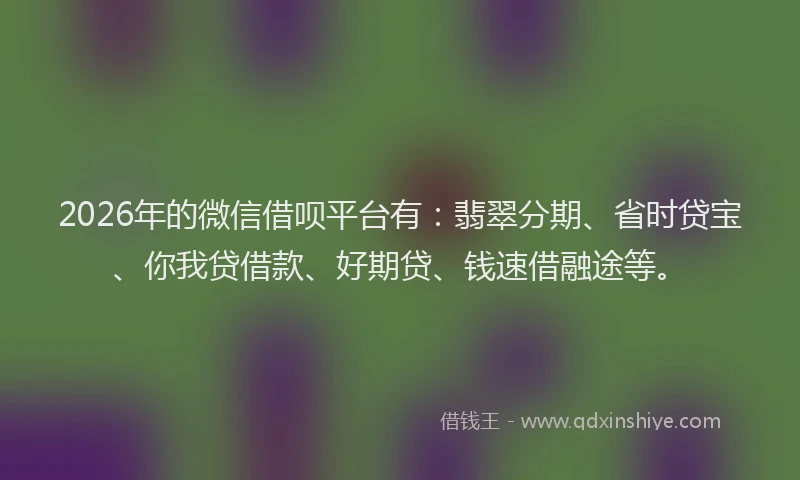 2026年的微信借呗平台有：翡翠分期、省时贷宝、你我贷借款、好期贷、钱速借融途等。