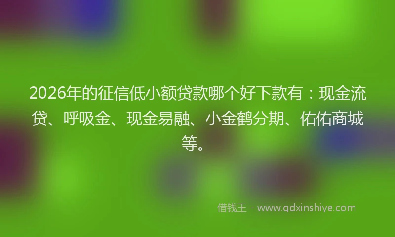 2026年的征信低小额贷款哪个好下款有：现金流贷、呼吸金、现金易融、小金鹤分期、佑佑商城等。