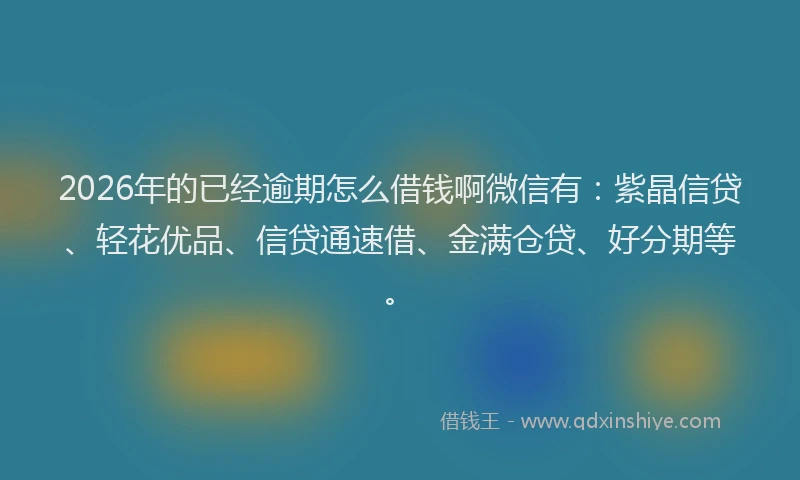 2026年的已经逾期怎么借钱啊微信有：紫晶信贷、轻花优品、信贷通速借、金满仓贷、好分期等。