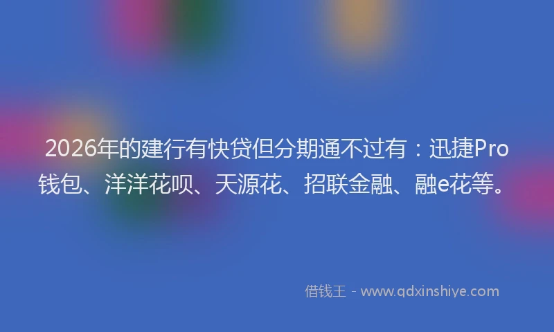 2026年的建行有快贷但分期通不过有：迅捷Pro钱包、洋洋花呗、天源花、招联金融、融e花等。