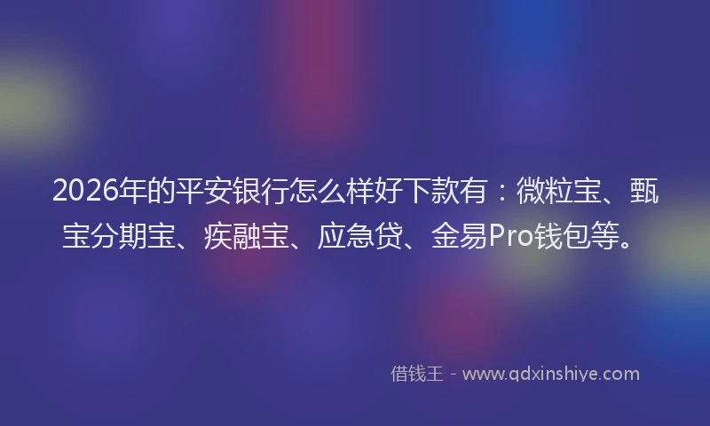 2026年的平安银行怎么样好下款有：微粒宝、甄宝分期宝、疾融宝、应急贷、金易Pro钱包等。