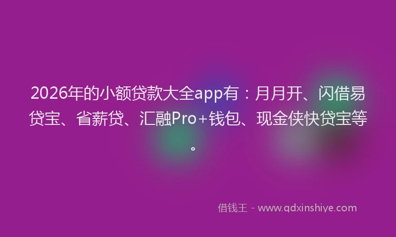 2026年的小额贷款大全app有：月月开、闪借易贷宝、省薪贷、汇融Pro+钱包、现金侠快贷宝等。