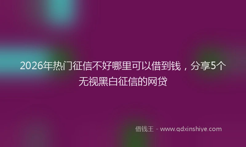 2026年热门征信不好哪里可以借到钱，分享5个无视黑白征信的网贷
