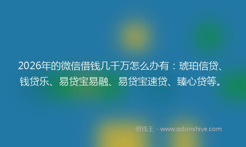 2026年的微信借钱几千万怎么办有：琥珀信贷、钱贷乐、易贷宝易融、易贷宝速贷、臻心贷等。