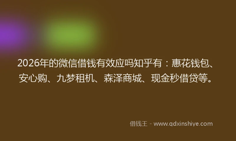 2026年的微信借钱有效应吗知乎有:惠花钱包、安心购、九梦租机、森泽商城、现金秒借贷等。